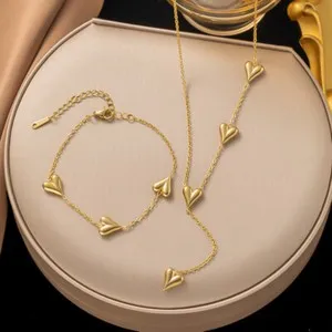Authentic SET Woman 18K Gold Plated Love Heart Charm Necklace Bracelet