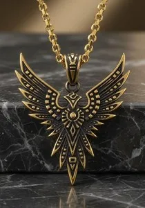 Authentic Vintage Aztec Phoenix Pendant Necklace 925 Sterling Silver Gold Plated Statement