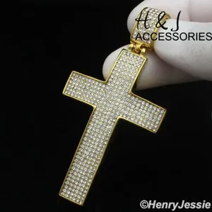 Authentic 18-40" 7mm Gold Plated Miami Cuban Necklace CZ Cross Pendant*IG21