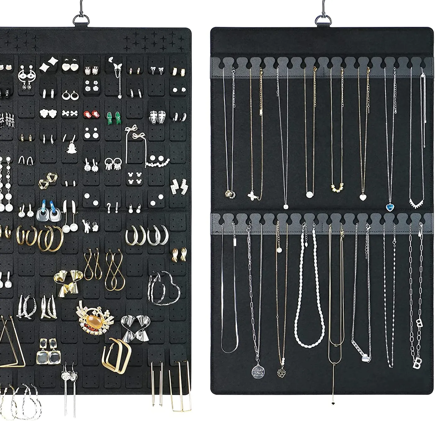 Authentic 300Pairs Hanging Jewelry Organizer Bag for Earrings Necklace Bracelets Display Storage Double Sided Felt Rotating Hanger Joyero