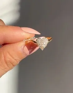 Authentic Love's Radiant Beacon: Heart-Shaped Diamond Ring in Yellow Gold Plated Silver