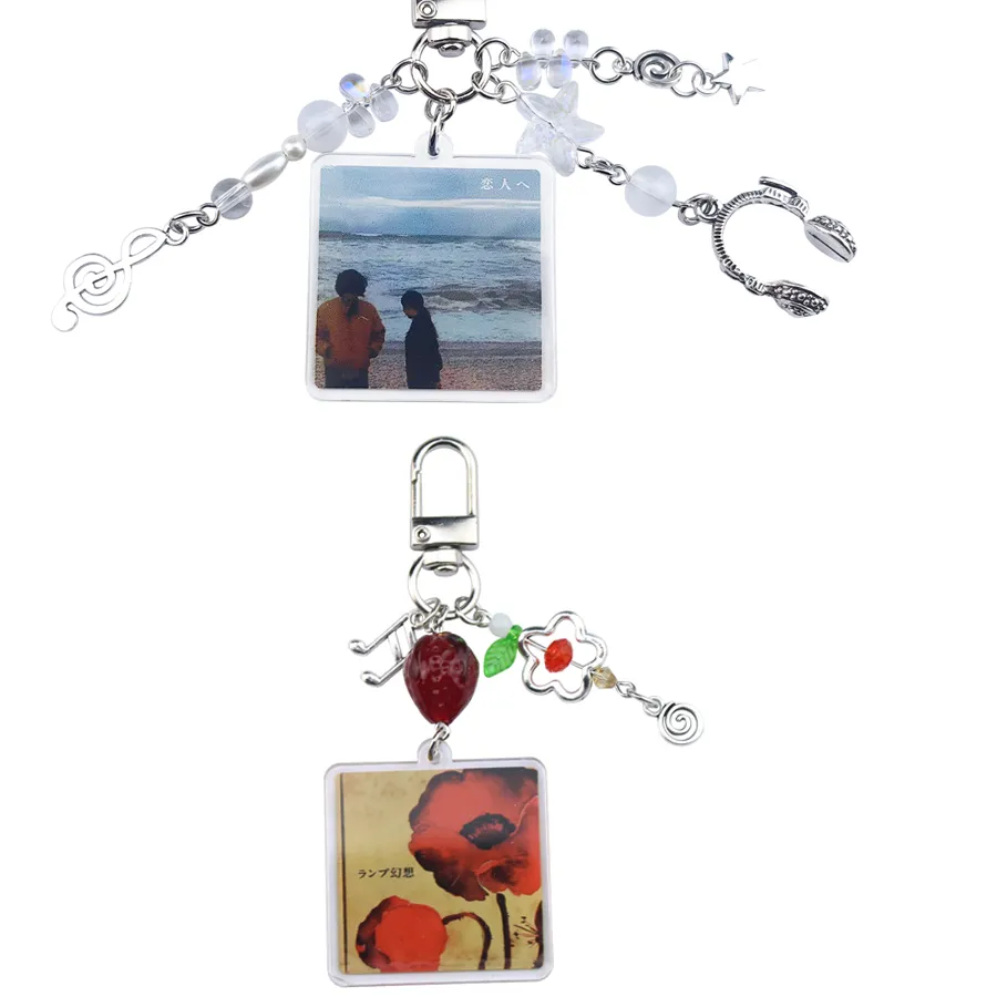 Authentic Lovers Lamp Inspired Keychain Y2K Aesthetic Music Album Live Laugh Genso Charms Bag Pendant Decoration Jewelry Collection Gifts
