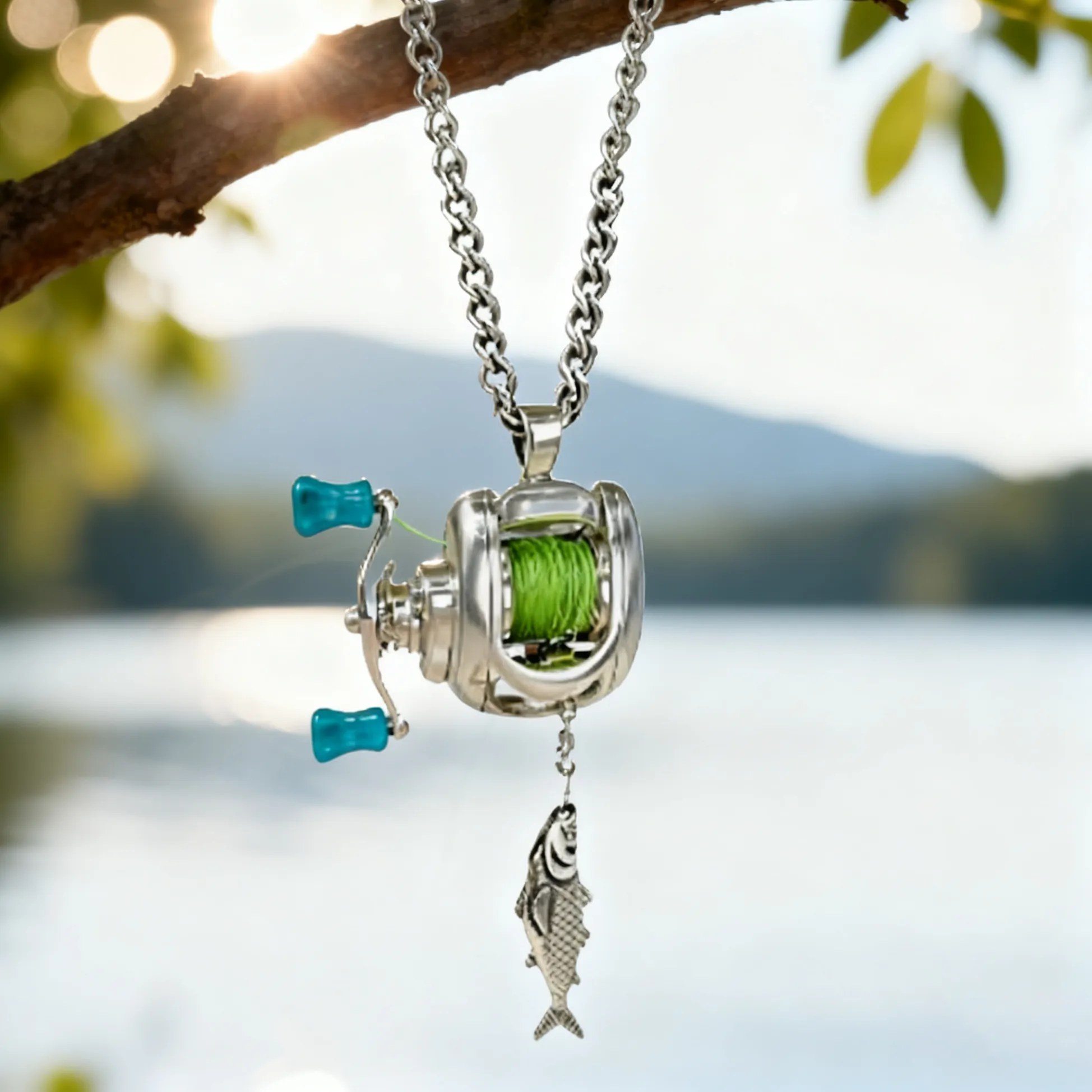 Authentic Rotating Handle Necklace Portable Spinning Reel Pendant Mini Casting Reels Pendant Comfortable Mini Fishing Reel Necklace