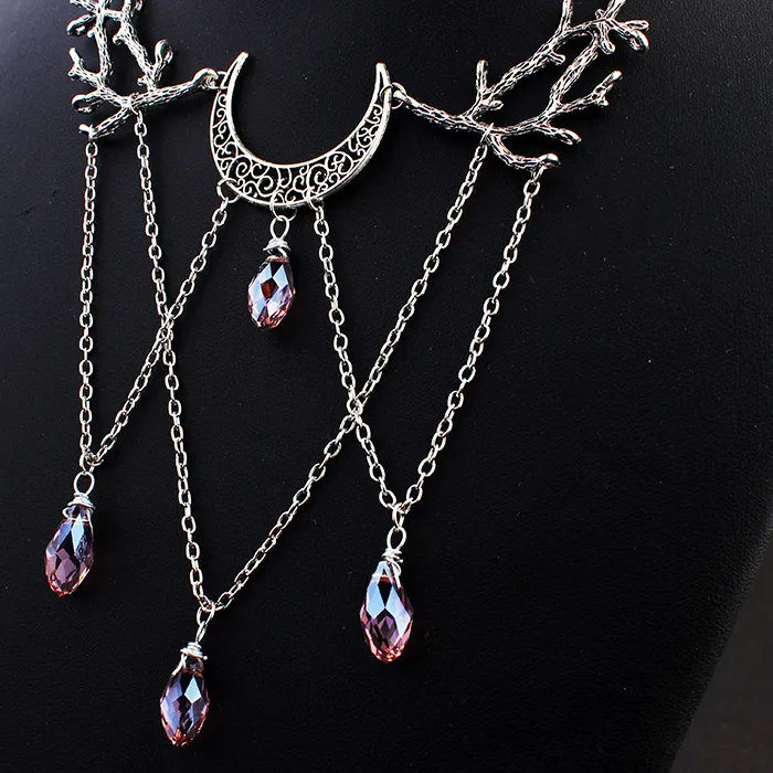 Authentic Gothic Moon Branch Necklace Witchcraft Amethyst Moon Pendant Necklace For Woman Mystical Pagan Choker Jewelry 2022
