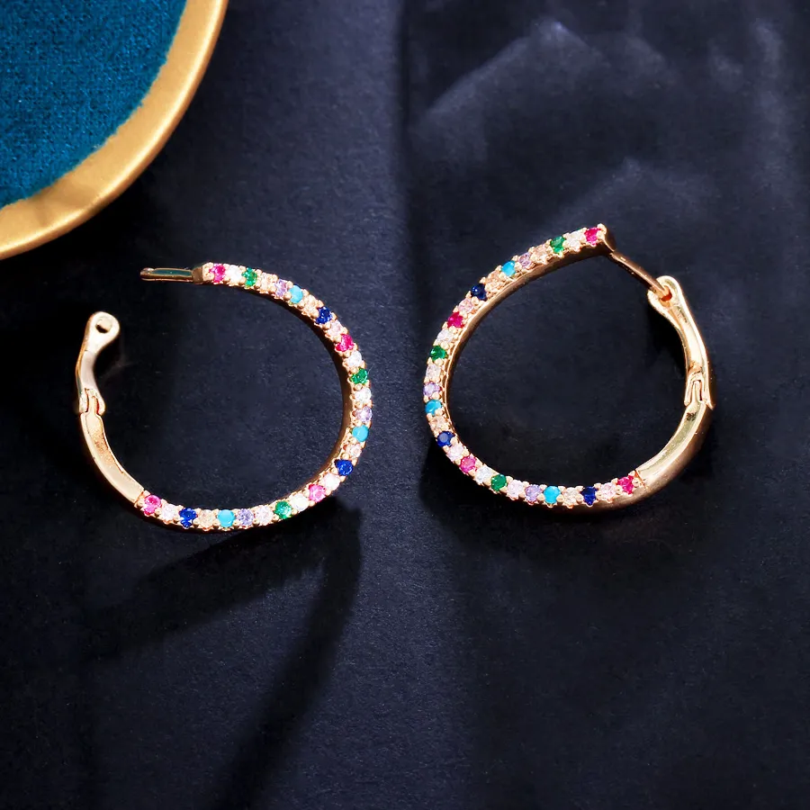 Authentic ThreeGraces Multicolor Rainbow Cubic Zirconia Temperament Woman Thin Endless Hoop Earrings for Women Party Jewelry E2114