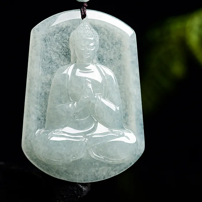 Authentic Natural Myanmar Emerald Tathagata Buddha Pendant Jadeite Necklace Jewelry Designer Lucky Amulet