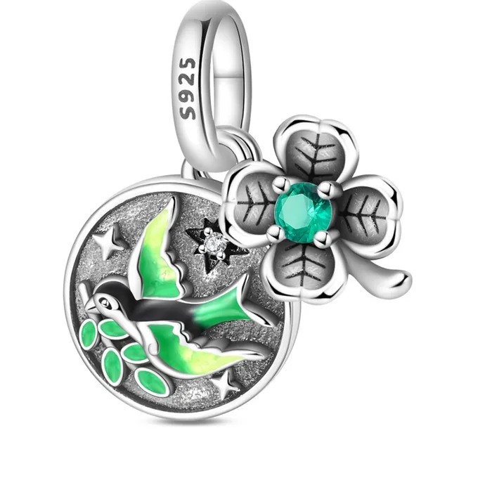 Authentic Original 925 Sterling Silver Hope Swallow Talisman Charms Bead Fit 3Mm Bracelet Diy Birthday Jewelry