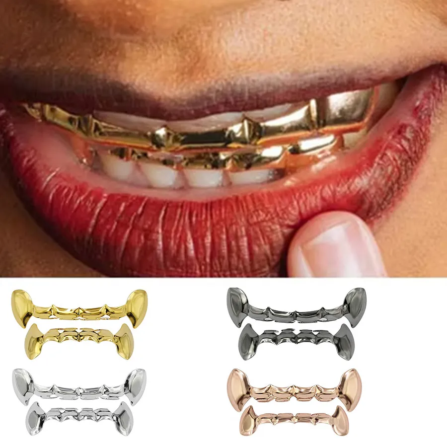 Authentic YOUNGX Hip Hop Vampire Fangs Teeth Grillz Top Bottom Glossy Tooth Caps For Women Men Jewelry Halloween Cosplay