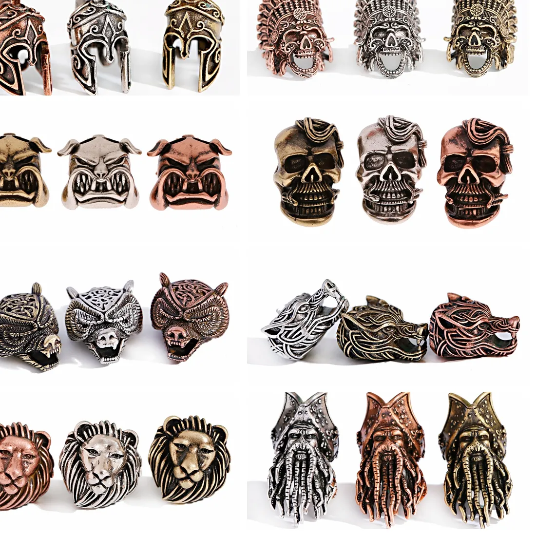 Authentic 3pcs/set DIY Vintage Paracord Beads Antique Bronze Lion Helmet Skull Beads Charms for Men Bracelet Jewelry Making