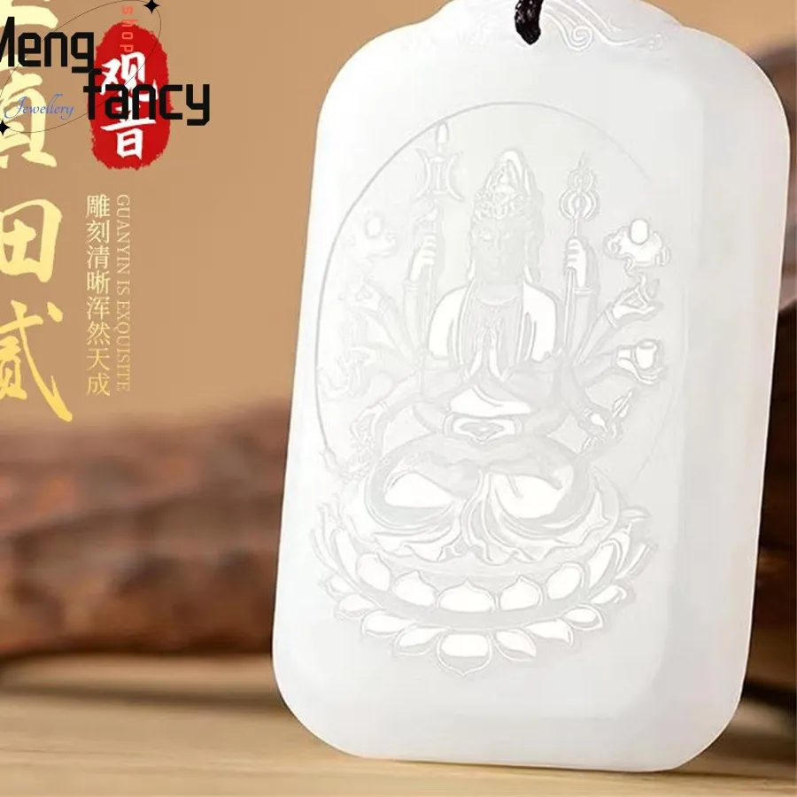 Authentic The Thousand-Handed Luminary: Sacred Afghan White Jade Guanyin Amulet