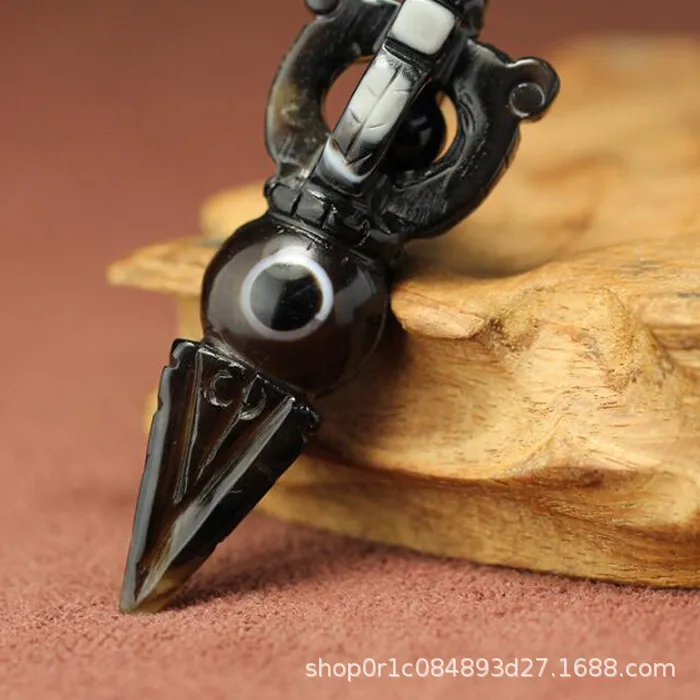 Authentic The Nine-Fold Thunderbolt: Tibetan Vajra and Rock Dzi Agate Sacred Necklace