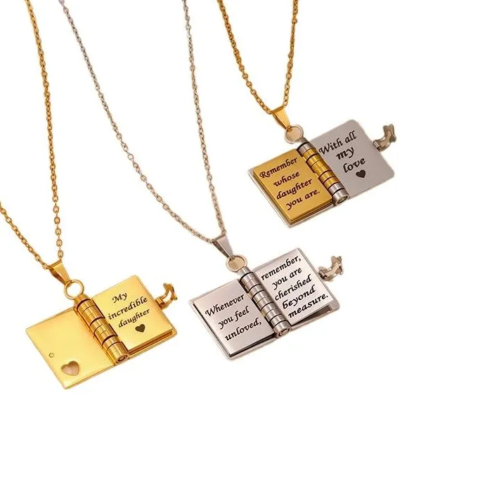 Authentic Engrave Book Pendant Necklace My Little Star For Daughter Love Openable With 7 Pages Women's Sweater Chain
