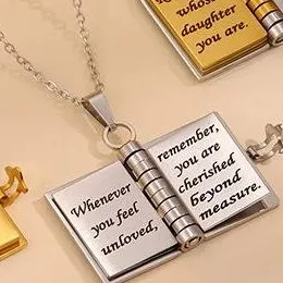 Authentic My Little Star Engraved Book Pendant Necklace Openable Design with 7 Pages for Daughter Women's Sweater Cha