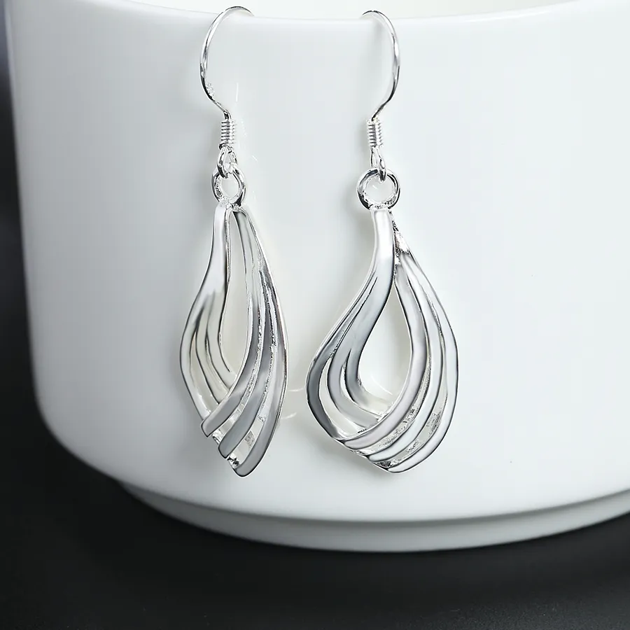 Authentic Nice 925 Sterling Silver Earrings Jewelry Elegant Woman Twist Wavy Line Drop Earrings Christmas