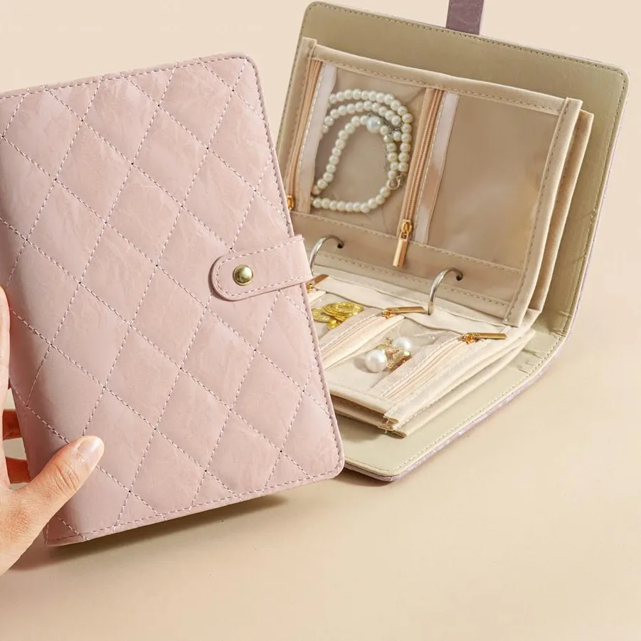 Authentic Jewelry Storage Book Set, PU Leather Travel Organizer, with 5 Removable Velvet Pages Jewelry Pouch for Necklaces Rings Earrings