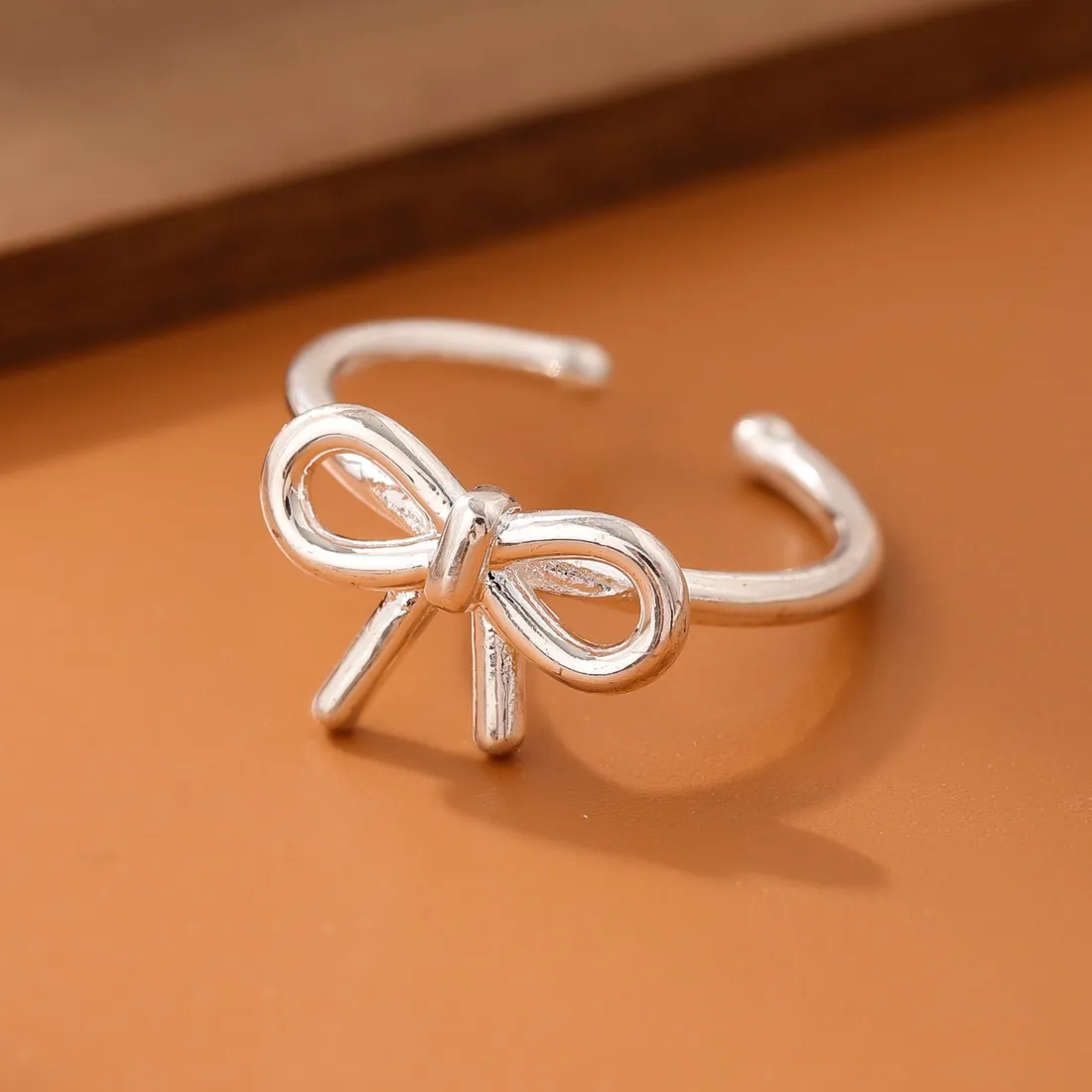 Authentic Simple Element 925 Sterling Silver Jewelry Bow Female Hot Popular Beautiful Opening Rings R205