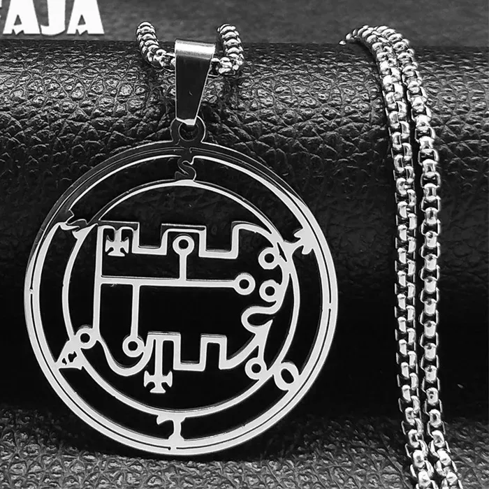 Authentic Demon STOLAS Sigil Satan Pendant Necklace Seal Women Silver Color Hollow Baphomet Necklaces Jewelry N7091S