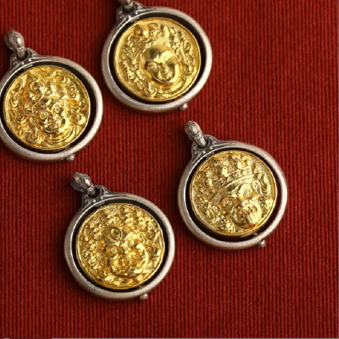 Authentic Handmade 925 Sterling Silver Tibetan Jambhala Buddhist Mahakala Wealth Buddha Good Luck Amulet Pendant