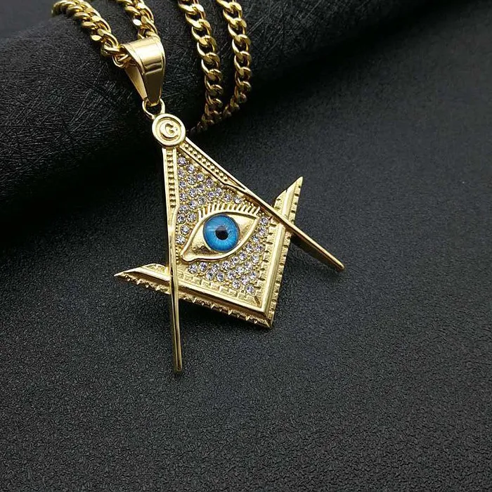 Hip Hop Rock Bling Gold Color Illuminati Eye Freemason Masonic Ag Pendants Necklaces Jewelry