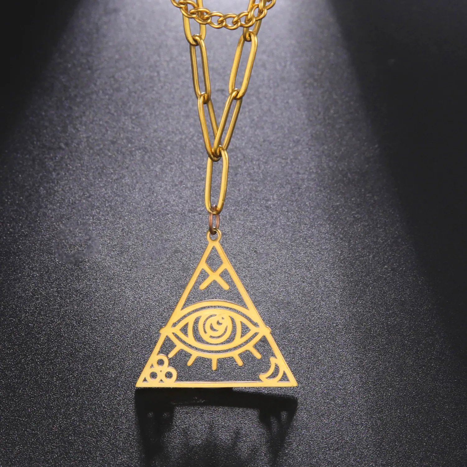 Authentic Eternal Pyramid of Light - Sacred Egyptian Evil Eye Triangle Pendant for Divine Protection