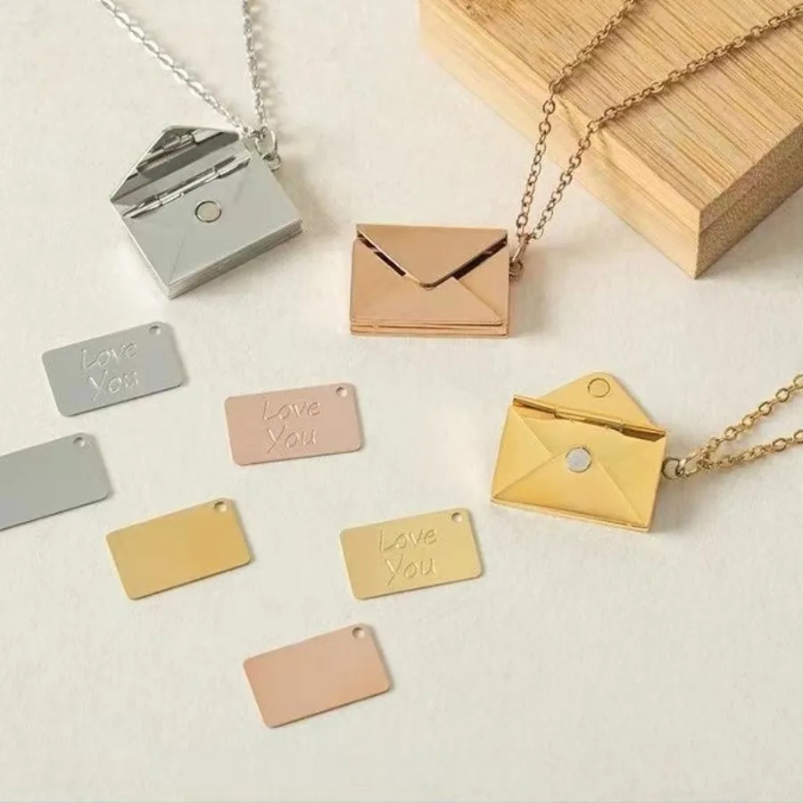 Authentic Love You Letter Envelope Pendant Necklace Chain Lovers Valentine Day Jewelry Accessories