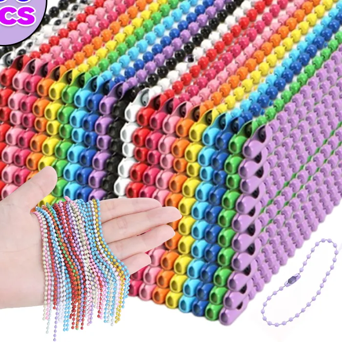 Authentic 100Pcs Diy Ball Bead Chains Colorful Keyrings Dolls Label Hand Tag Connector Making Pendant Jewelry Accessories Keychains