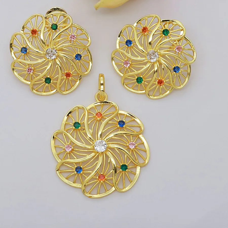 Authentic Hot Sale Italy 18K Gold Plated Earring Design Big Round Earrings And Necklace Pendant Wedding Party Accessories Trending
