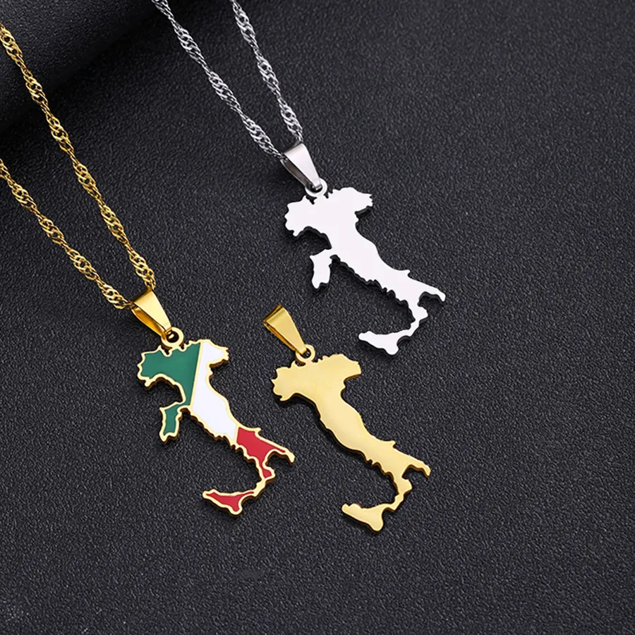 Authentic Repubblica Italiana Map Flag Pendant Necklace Italy Maps Jewelry
