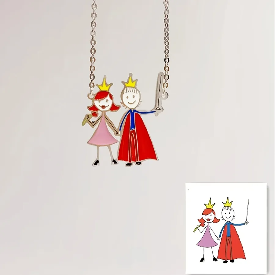 Authentic Custom Enamel Pendant Necklace Children's Drawing Making Charm Souvenirs Jewelry Waterproof and Non Fading Gifts