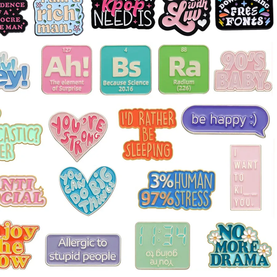 Authentic Hello Letter Enamel Brooch Anxiety Problem Better Chemistry 90's Baby Be Happy Metal badge Punk Lapel Pin Jewelry Accessory