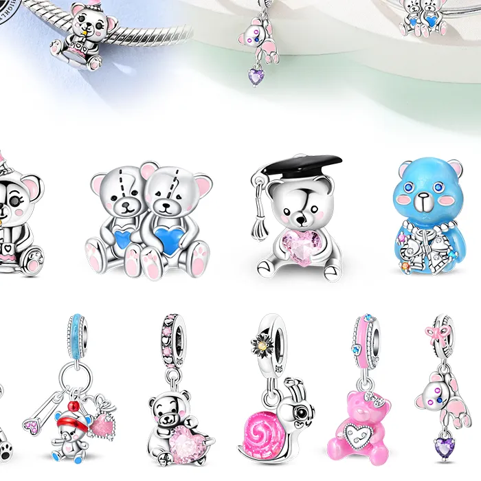 Authentic 925 Sterling Silver Charms Beads Candy Colorful Bears Pendants Fit Original Bracelets Diy Necklace Jewelry