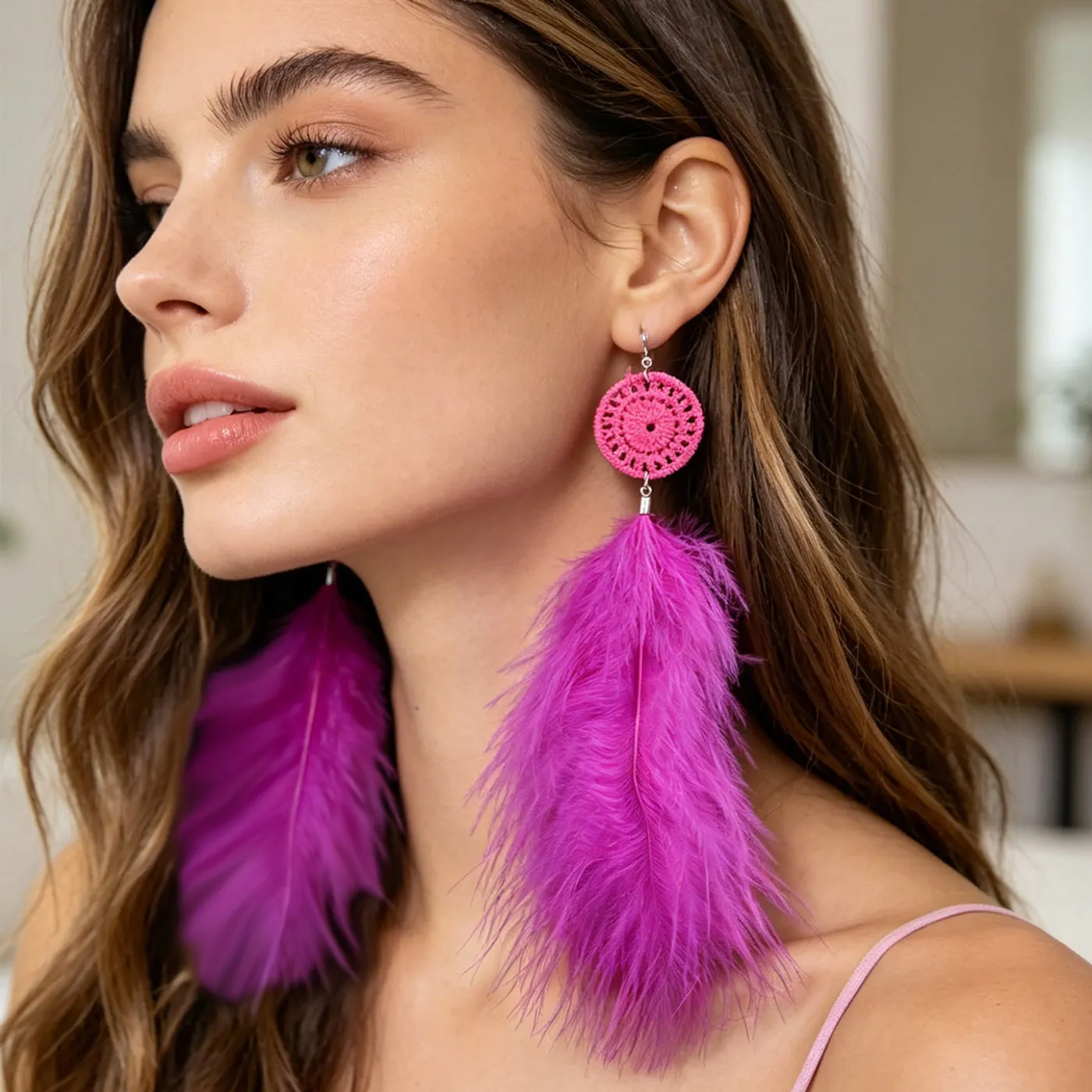 Authentic Traditional Bohemia Long Feather Pendant Earrings for Women Ethnic Tribal Hippie Feather Dangle Earrings Festival Jewelry