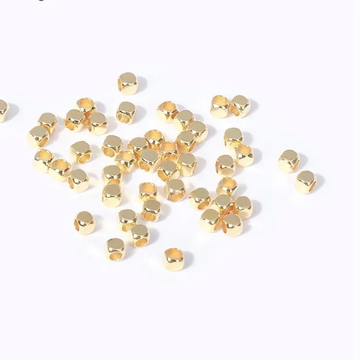 Authentic Beading Beads 1.5mm/2mm/2.5mm 18K Gold Plated Square Cube Beads, Metal Gold Spacer Beads For DIY Jewelry Making Supplies