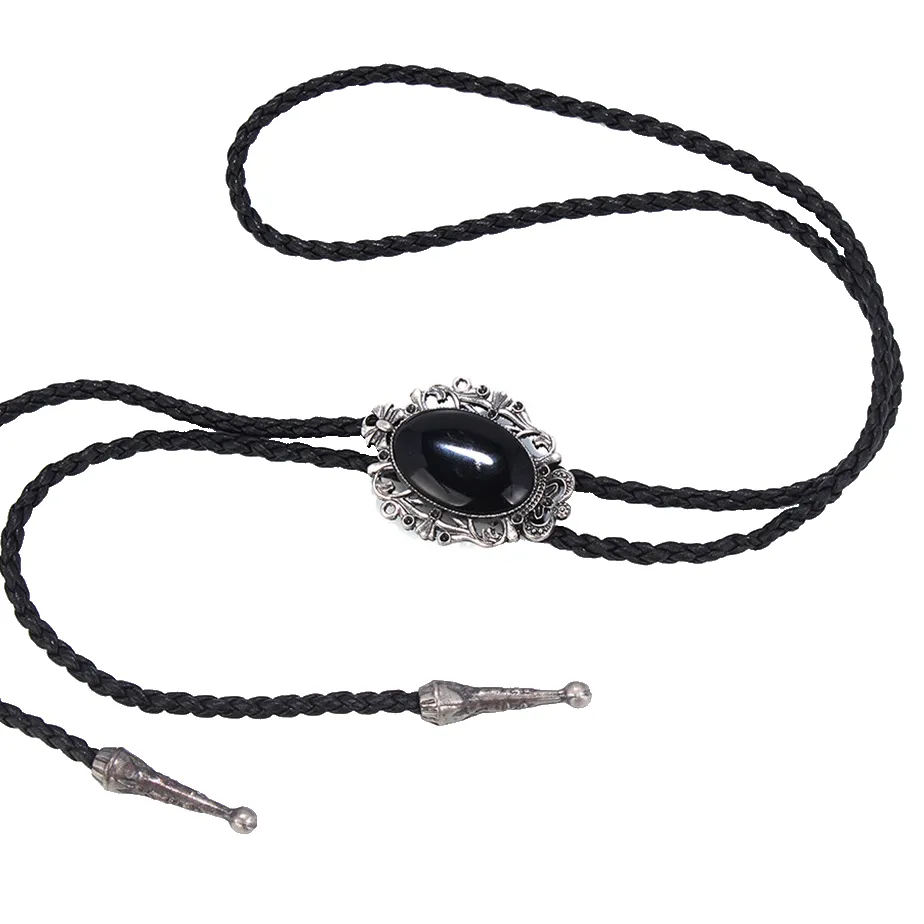 Authentic Oval Eclipse: A Vintage Black Stone Bolo Tie for Protection and Grounding