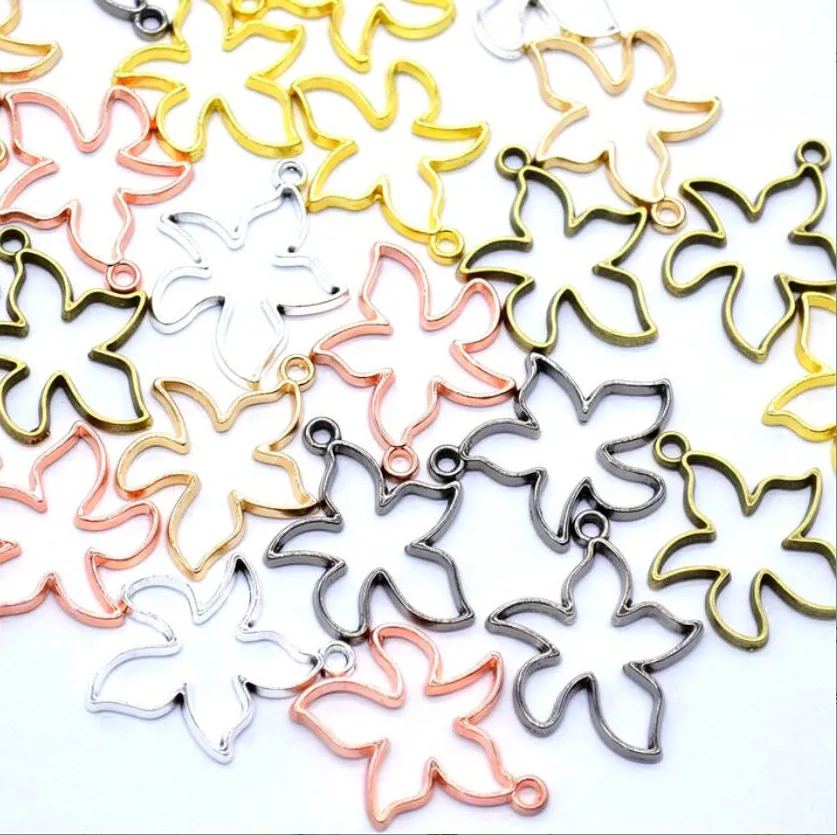 Authentic 100PCS 22X28mm Product Hollow Starfish Charms Both Hands Pendant Jewelry Metal Necklace Bracelet Earrings F0282
