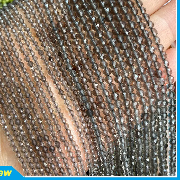 Authentic Natural Stone Beads Faceted Smoky Quartz Round Loose Spacer Bead For Jewelry Making DIY Bracelet Necklace Charm 2MM 3MM 4MM