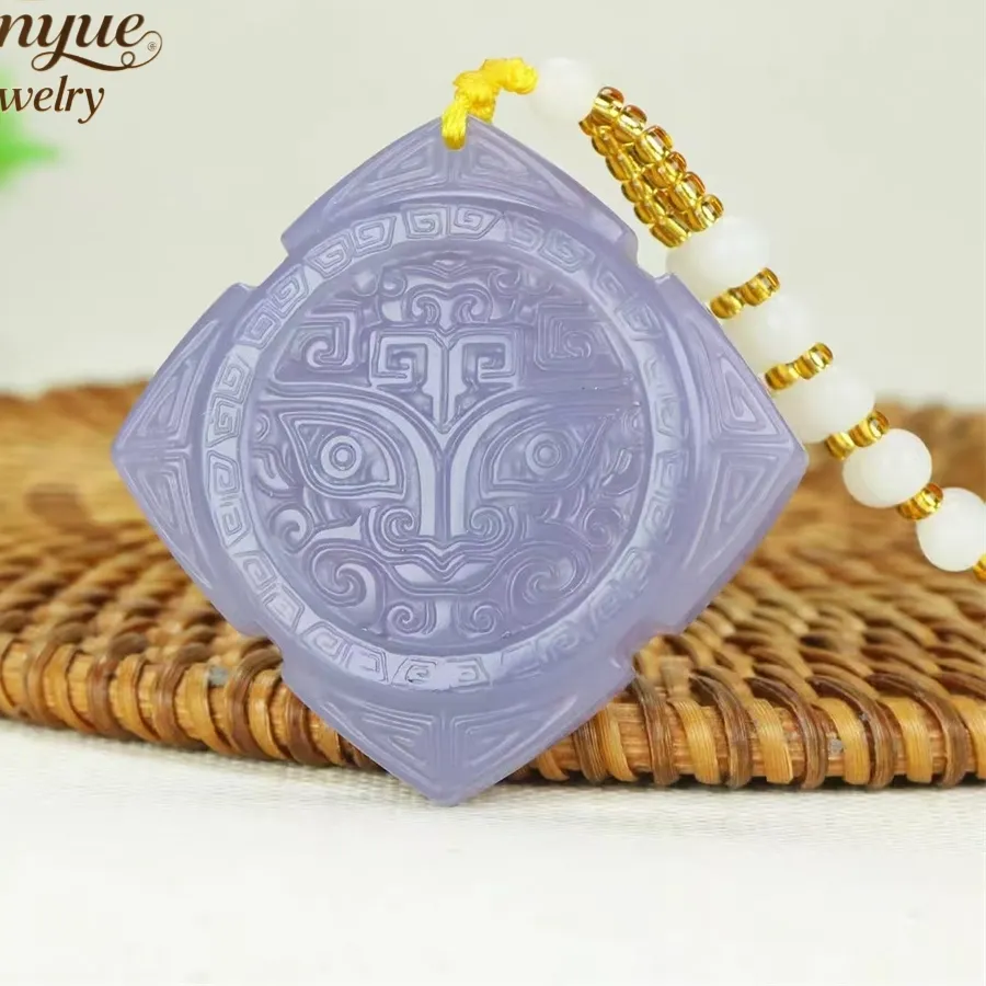 Authentic Natural Hetian Jade Smoky Purple Retro Taotie Pendant Ethnic Style Best Selling Jewelry Exquisite Charms Popular Elegant