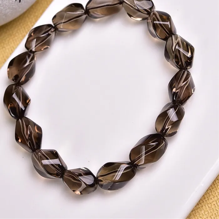 Authentic Natural Smoky Quartz S- Shaped Bead Bracelet Charms Handmade Fortune Energy Bangle Mineral Woman Amulet Jewelry 1Pcs 8X14Mm
