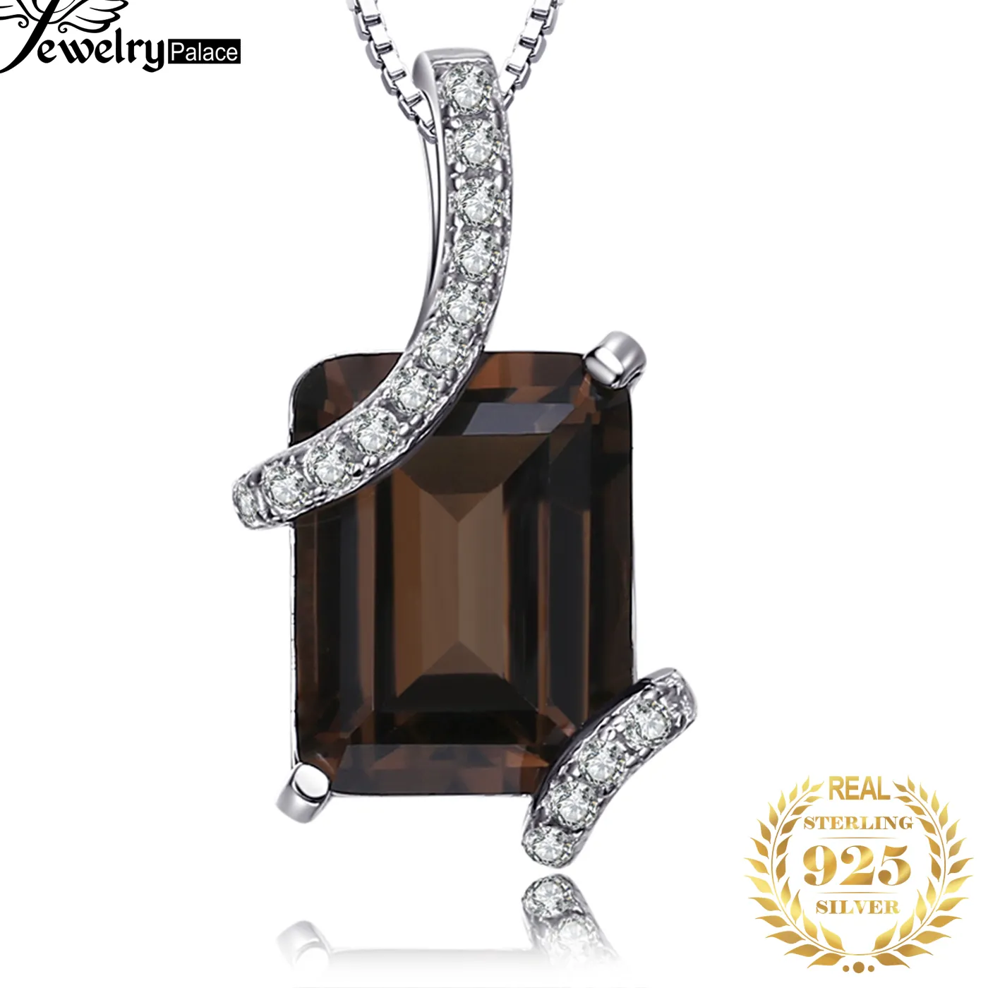 Authentic JewelryPalace 2.2ct Genuine Emerald Cut Smoky Quartz 925 Sterling Silver Pendant Necklace for Woman Gemstone Choker No Chain
