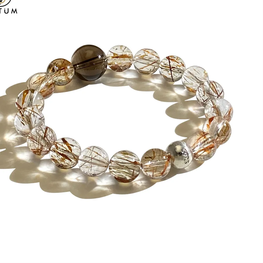 Authentic Votum Natural Black Gold Super Seven Quartz Bracelet for Men Wealthy Attract Smoky Quartz Crystal Healing Bracelets Jewelry
