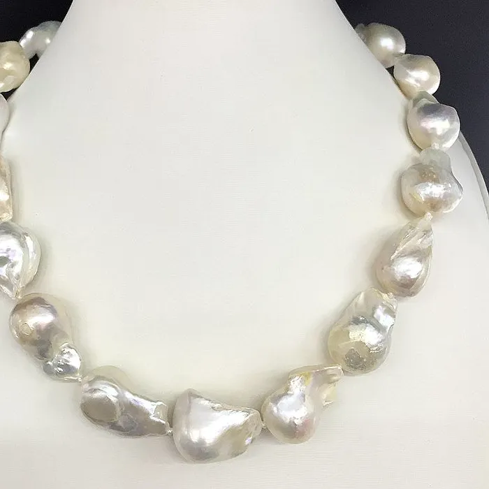 Authentic Selling Well White Color Large Size Tissue Nucleated Flame Ball Shape Baroque Pearl Necklace Freshwater 100% Natural Pearls