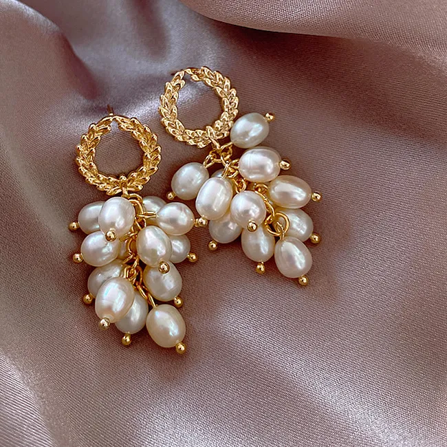 Authentic Sell Elegant Ear Of Wheat Design Natural Freshwater Pearl 14K Gold Filled Female Tassels Stud Earrings Jewelry