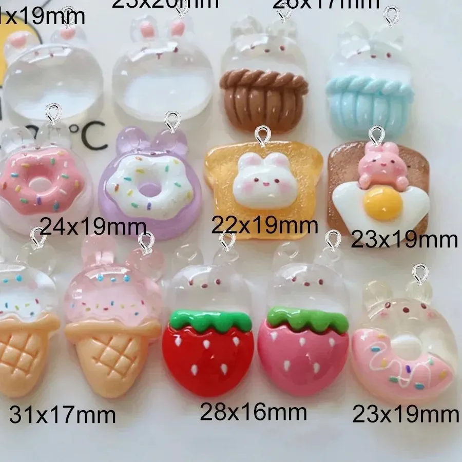 Authentic 10Pcs Transparent Rabbit Donut Flatback Resin Charms Cute Pendants For DIY Earrings Bracelets Hairpins Jewelry Making Decor