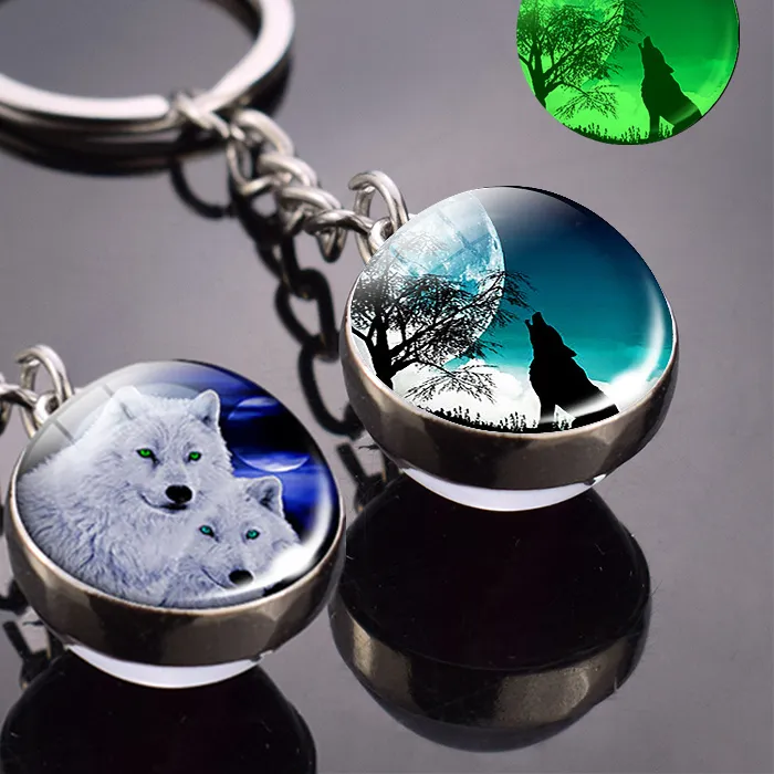 Authentic The Nocturnal Guardian: Luminescent Wolf and Moon Talismanic Key Ring