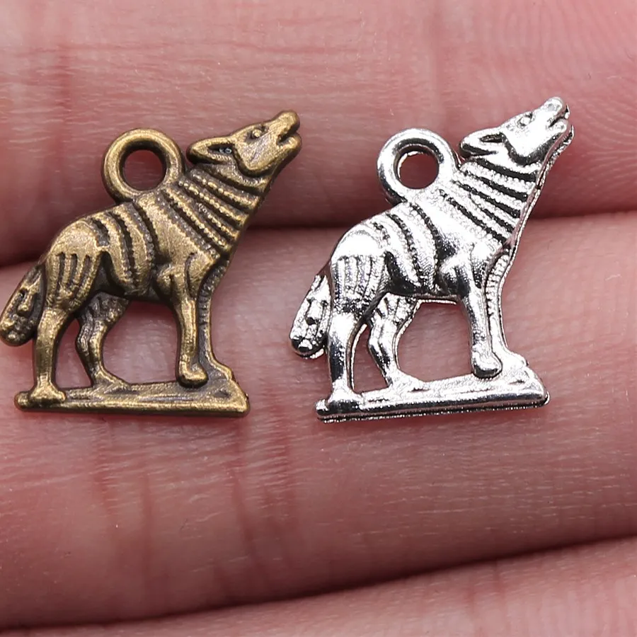 Authentic WYSIWYG 20pcs 15x15mm Charm Howl Wolf Howl Wolf Charms For Jewelry Making Antique Silver Color Wolf Charms