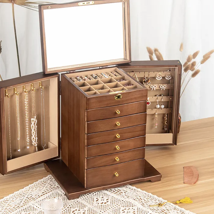 Authentic Wood Jewelry Box Big Size Ring Necklace Earrings Jewelry Box Organizer Drawer Bracelet Display Stand Women Accessories Storage
