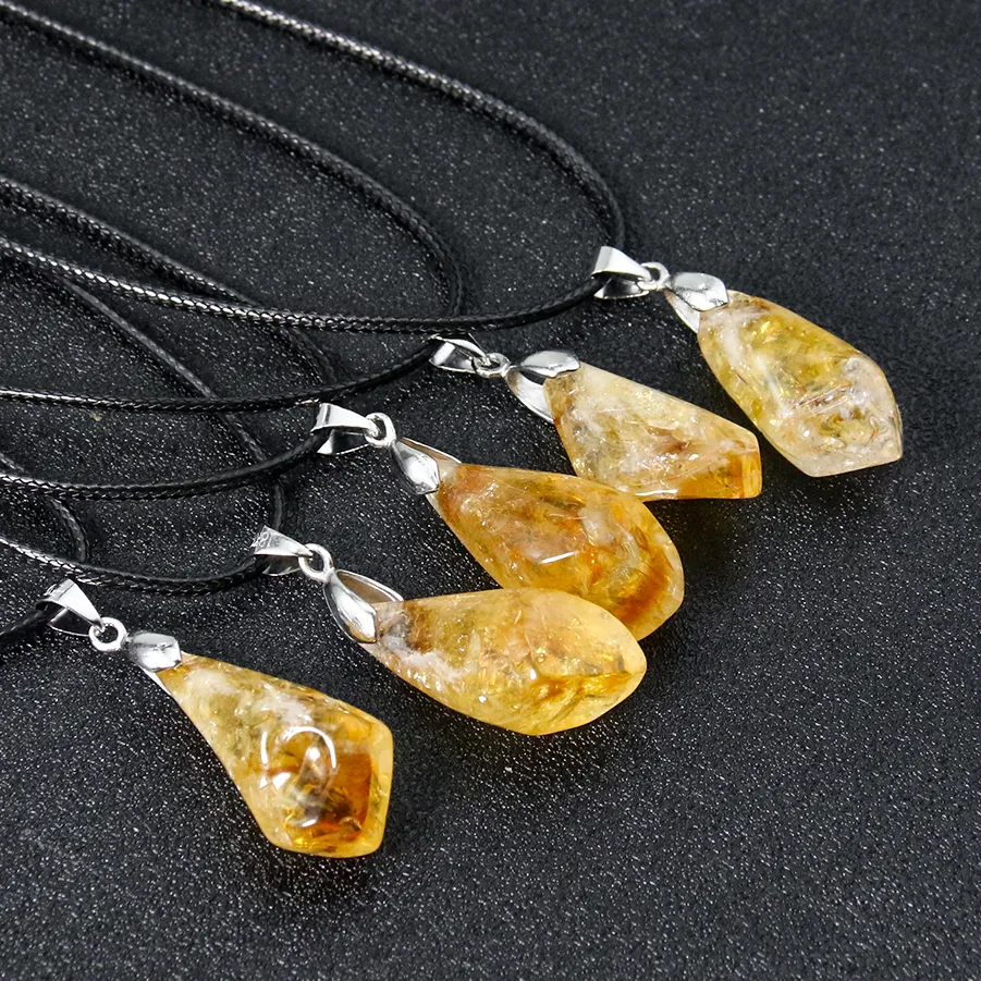 Authentic 1PC Natural Citrine Necklace Energy Healing Reiki Rock Mineral Quartz Crystal Stone Charm Pendant Jewelry Choker for Women