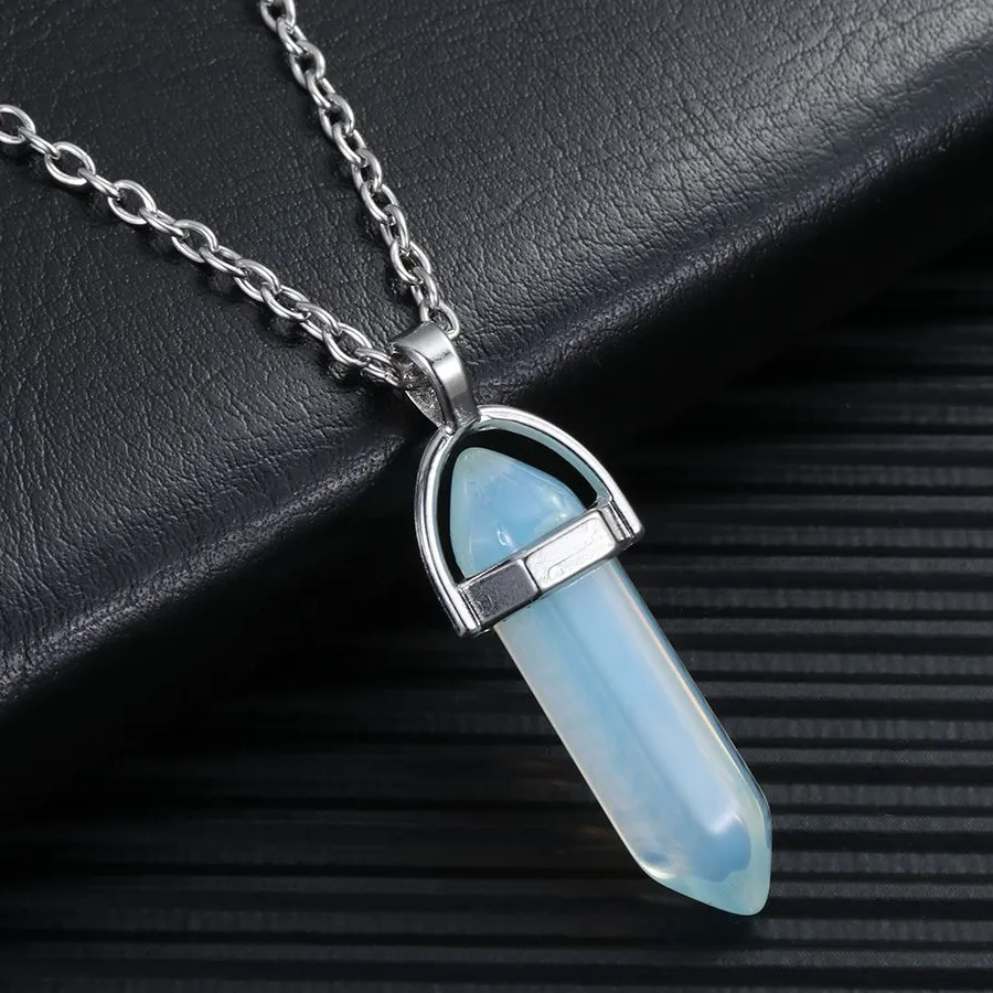 Authentic Silver Plated Natural Quartz Crystal Hexagonal Chakra Healing Point Pendulum Stone Pendant Necklace Jewelry Accessories