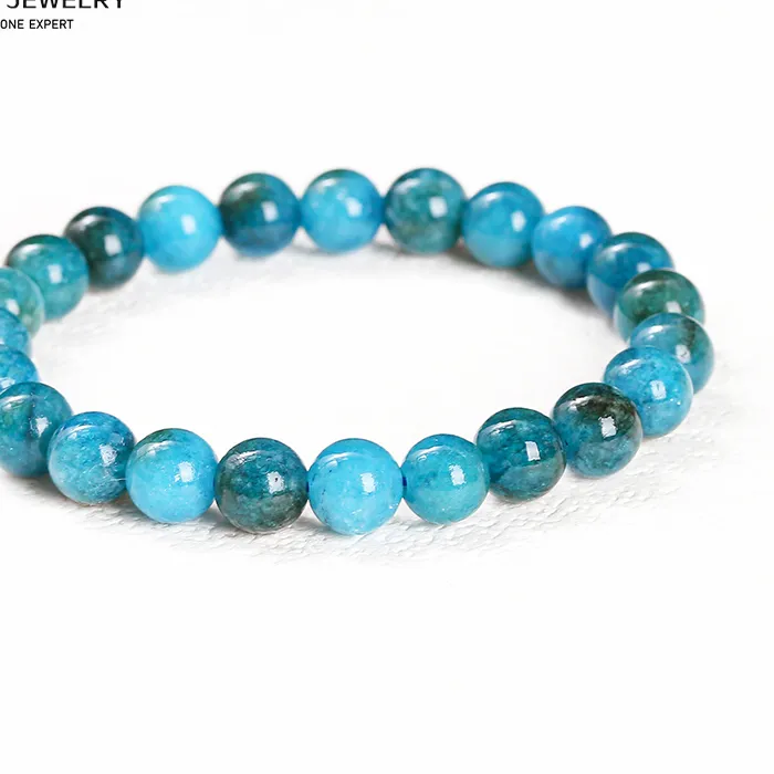 Authentic JD Natural Stone Blue Apatite Bead Bracelets Women Men Yoga Meditation Round Gems Handmade Single Circle Energy Jewelry