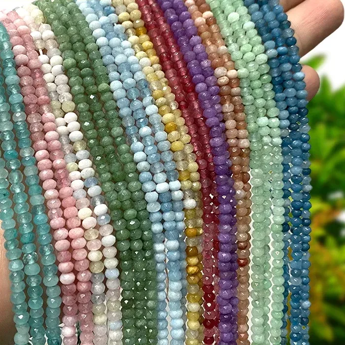 Authentic 3x4MM AA Abacus Aquamarine Tourmaline Apatite Chalcedony Natural Stone Spacer Beads for Jewelry Making Diy Bracelet Accessories